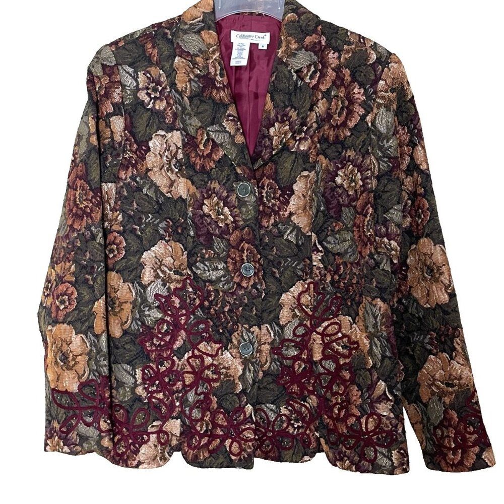 Coldwater Creek Floral Tapestry Blazer Jacket Medium Artsy Grannycore Vintage